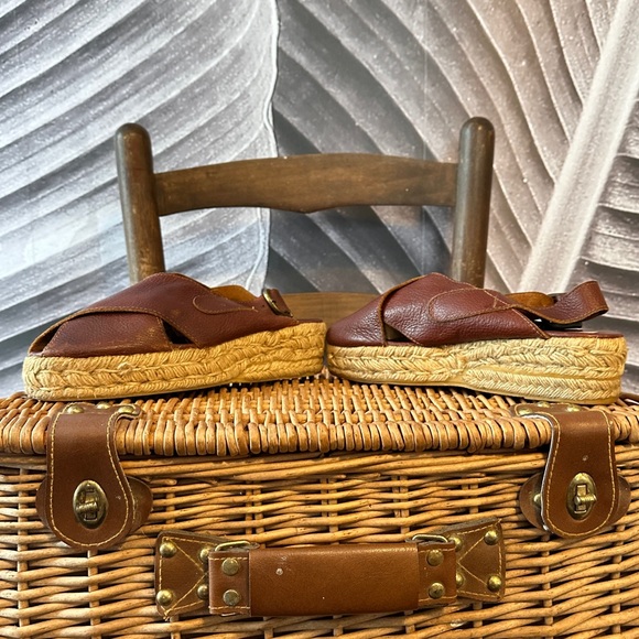 Vintage Leather Espadrilles 7.5 / 38 Platform Flats Sandals Rare Made in Spain - Picture 3 of 16